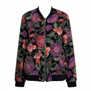 Susan Graver Weekend Dark Floral Full Zip Bomber Jacket NWOT XL